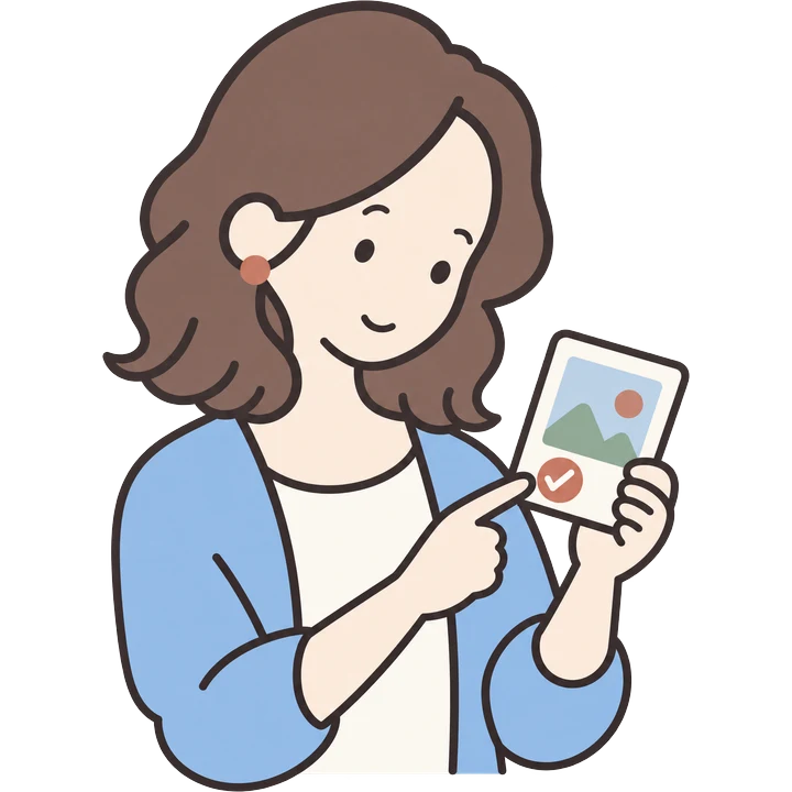 スマホの写真を選んでチェックを付けているお客様のイラスト