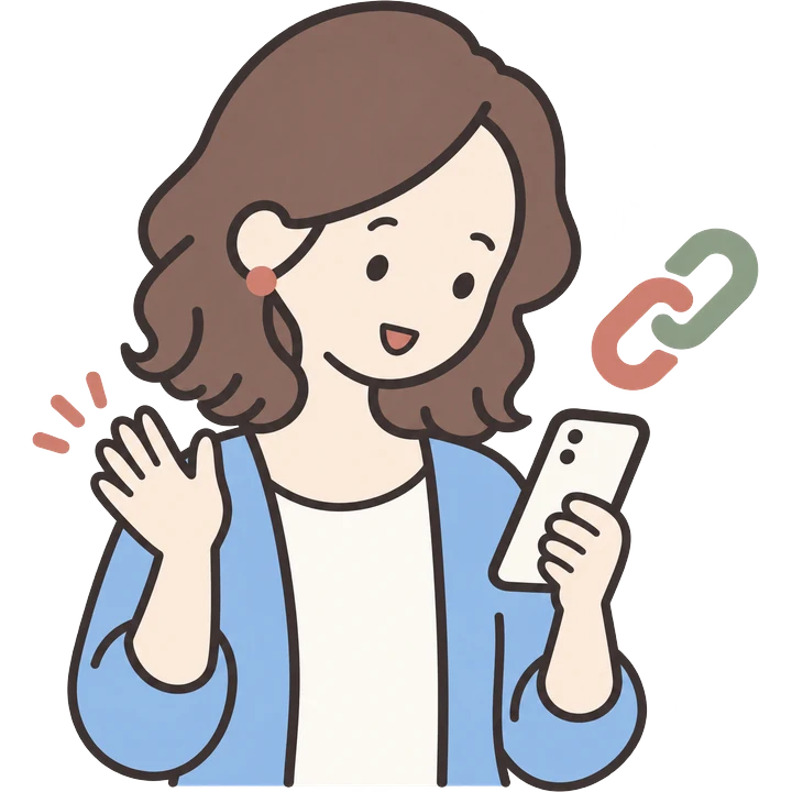 スマホに届いた共有リンクを見ているお客様のイラスト