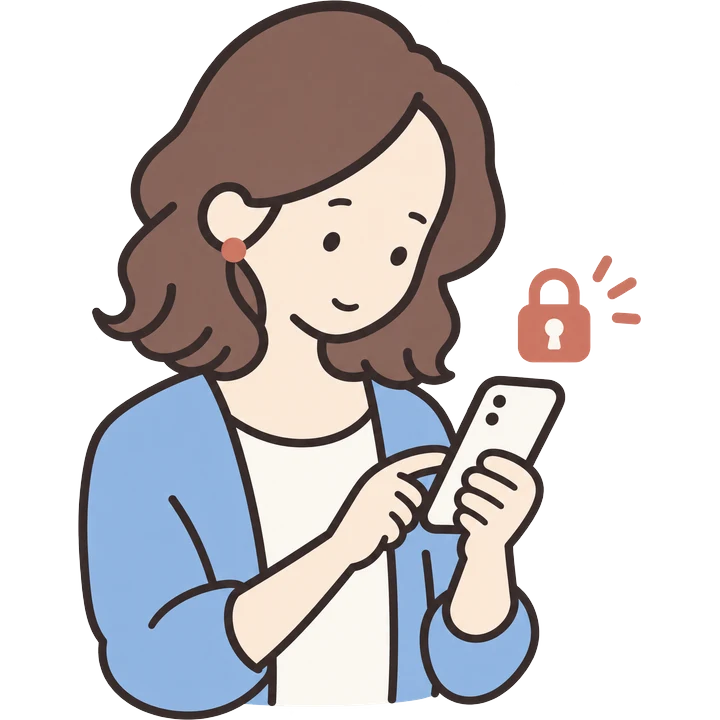 スマホにパスコードを入れてギャラリーを開くイラスト